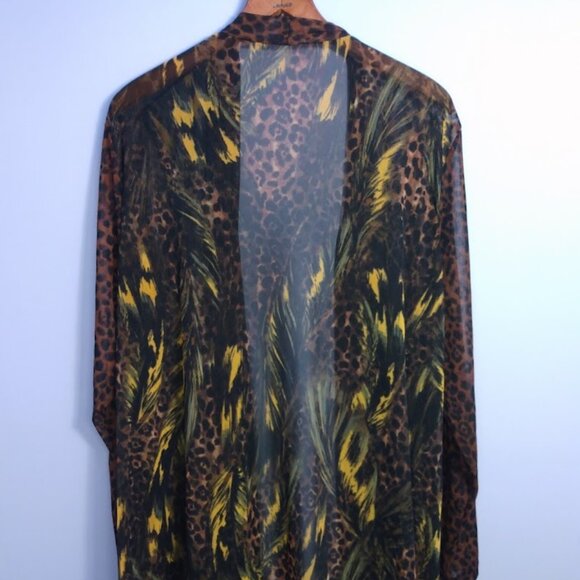 Susan Graver Open Cardigan Topper Kimono Plus Size 2X Sheer Leopard Print Brown - Picture 6 of 9